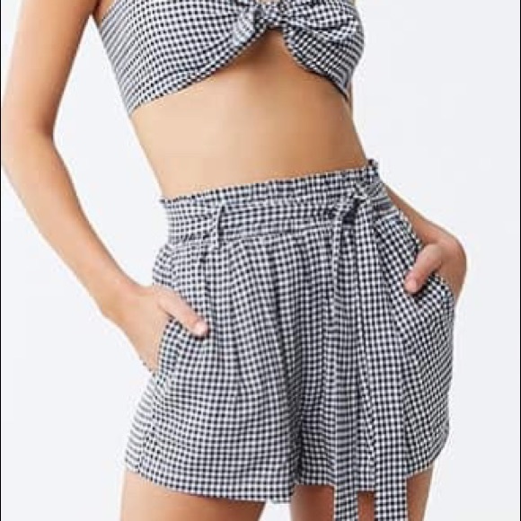 Gingham Paperbag Shorts - Picture 1 of 2